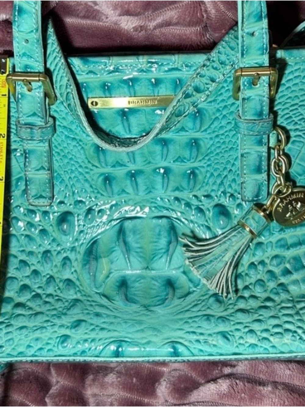 Brahmin Turquoise Croc-Embossed Tote with Removable Strap - Picture 3 of 6